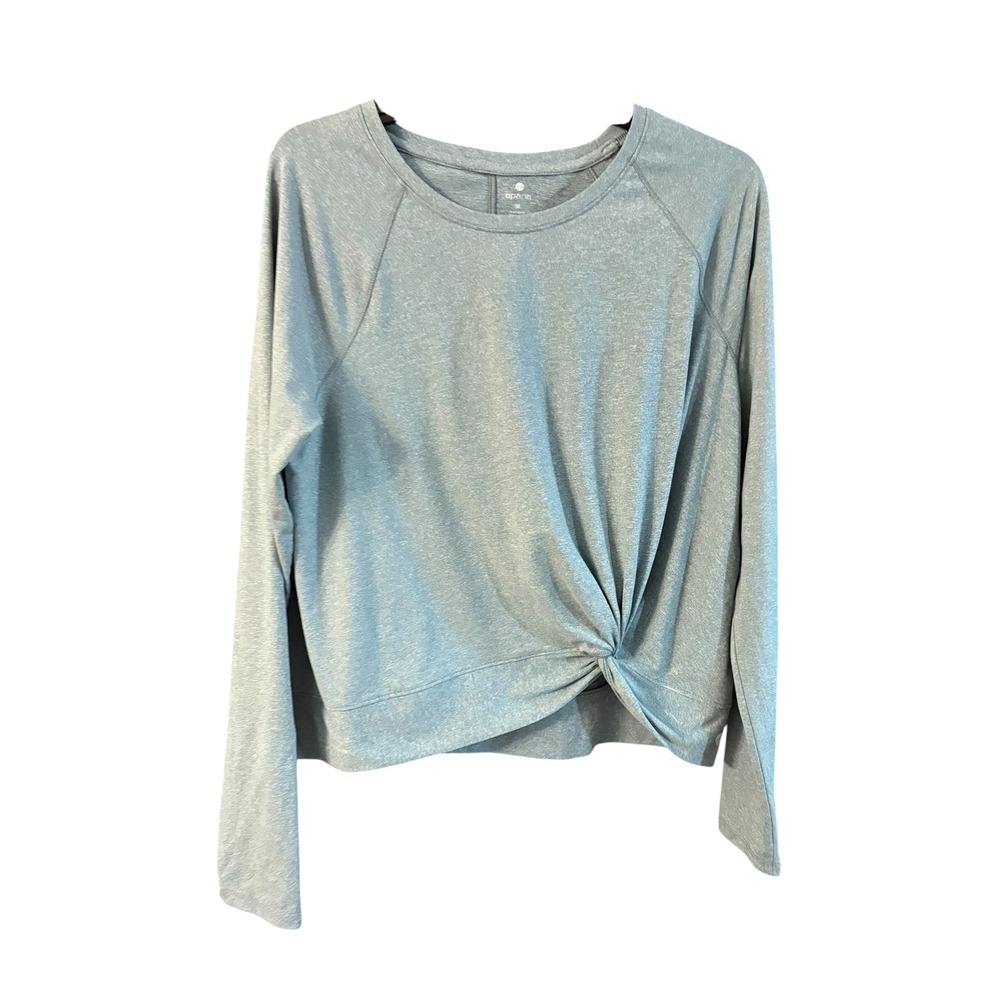 Apana Womens Heathered Gray Front Knot Long Sleeve Activewear Top Size Medium